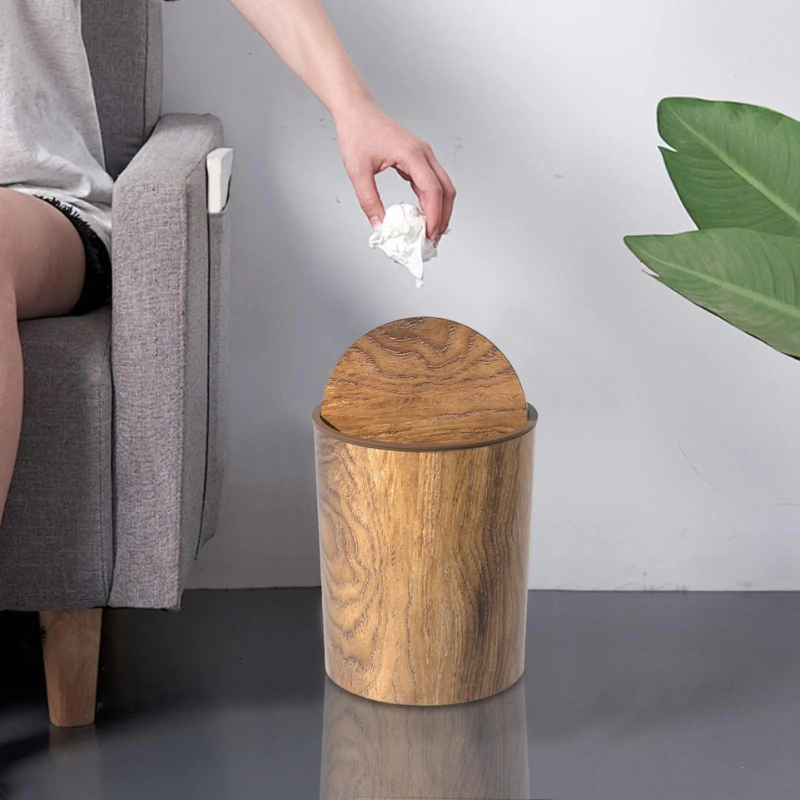 Swing Lid Trash Can with Wood Effect