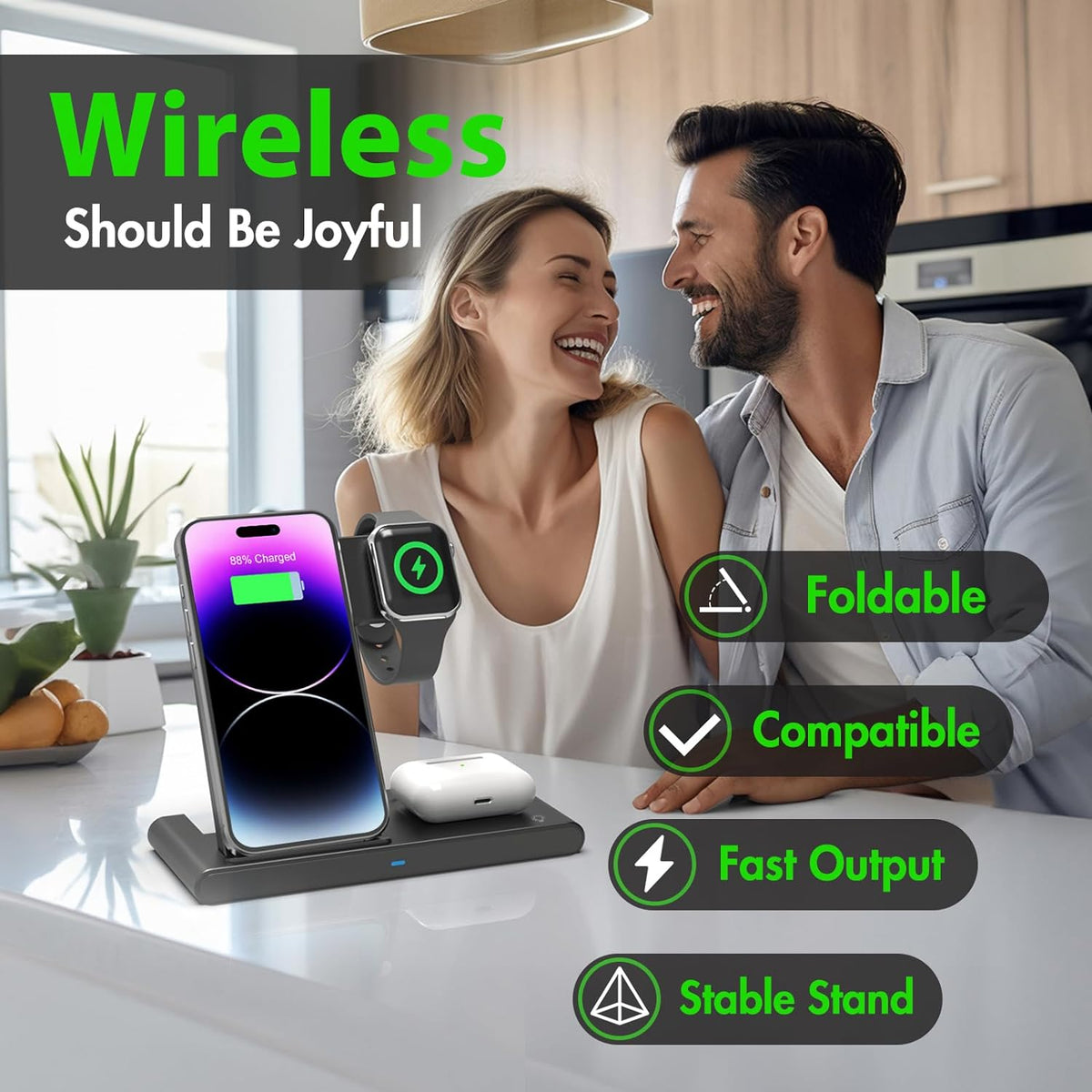 3 IN 1 Wireless Fast Charger Stand For iPhone Watch And AirPods