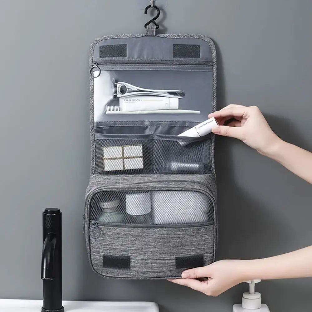 Foldable toiletry bag with hook