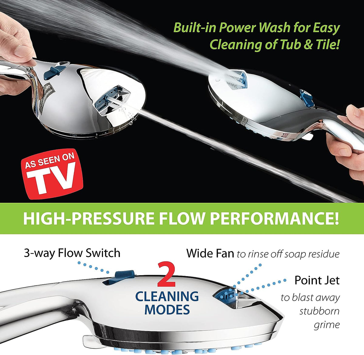 Adjustable Pressure Handheld Shower Head With Hose