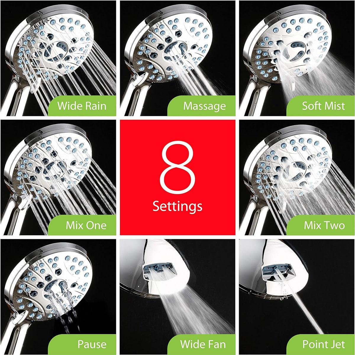 Adjustable Pressure Handheld Shower Head With Hose