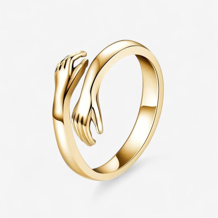 Angelica – Bague ouverte ajustable avec mains entrelacées