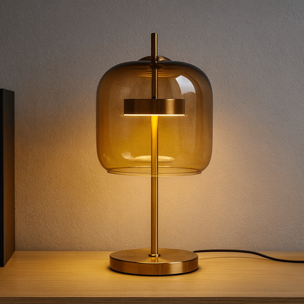 Aura Stained Glass Table Lamp - Gold Iron Base Bedside Lamp