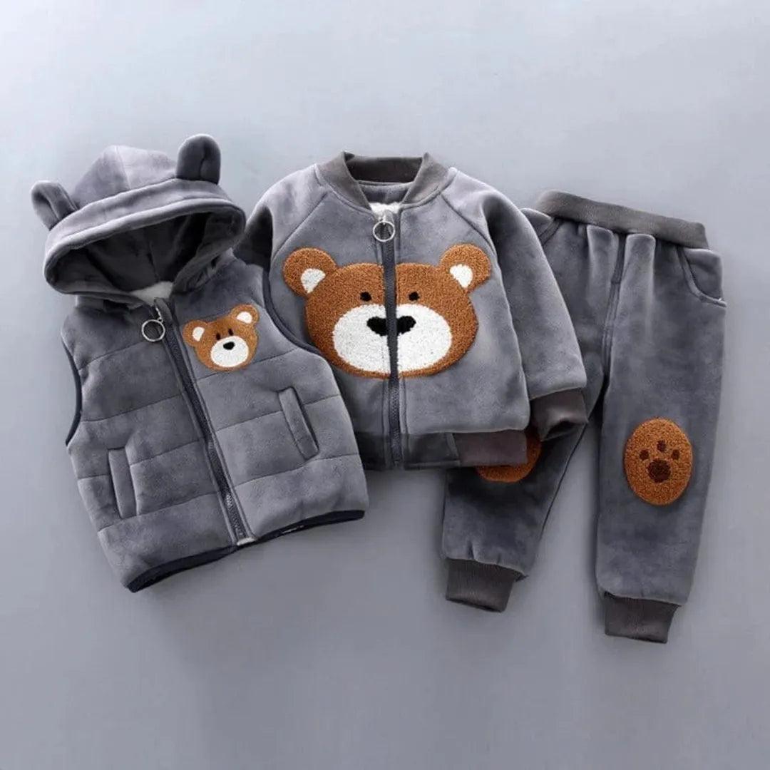 Baby three piece clothing set with hooded vest, sweatshirt and pants