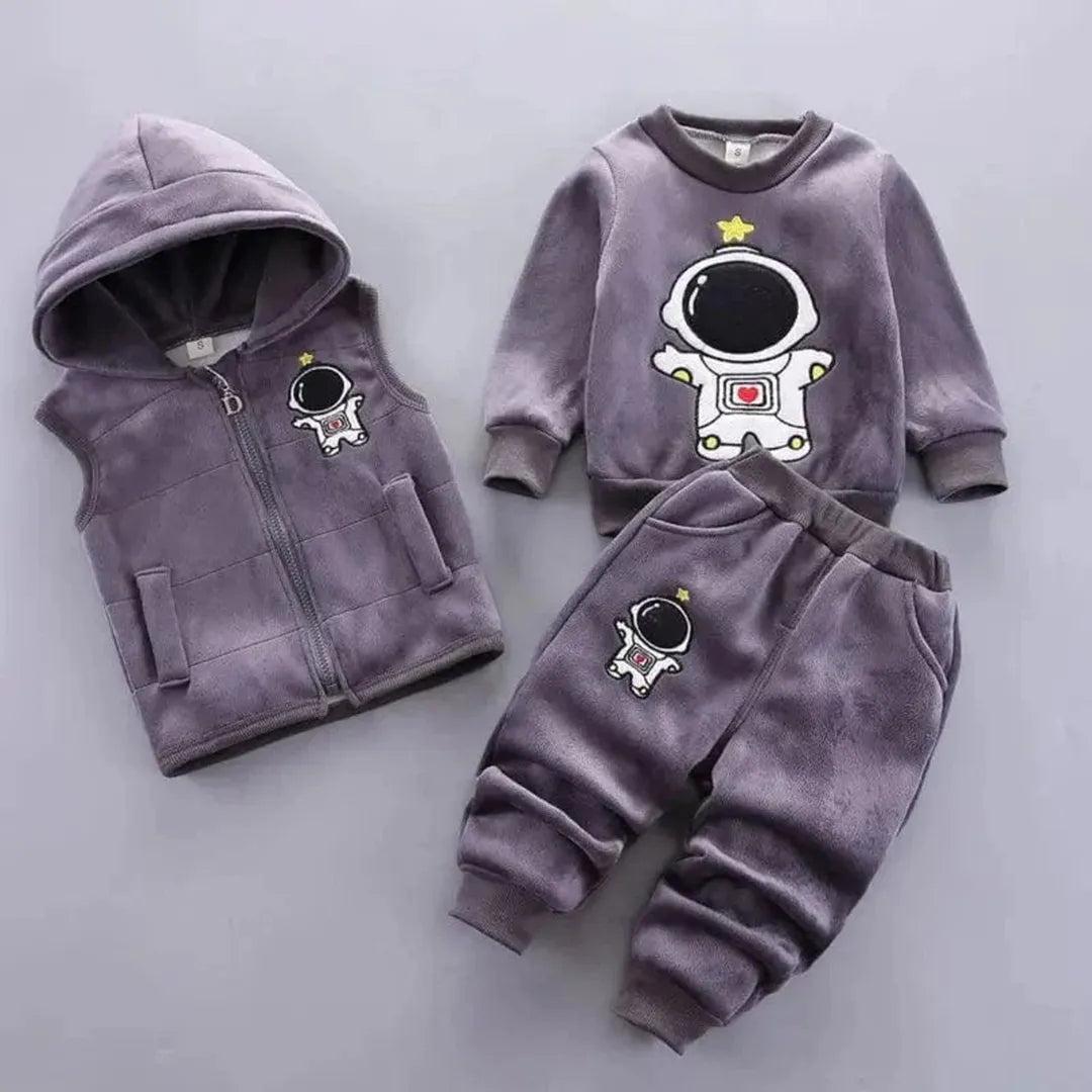 Baby three piece clothing set with hooded vest, sweatshirt and pants
