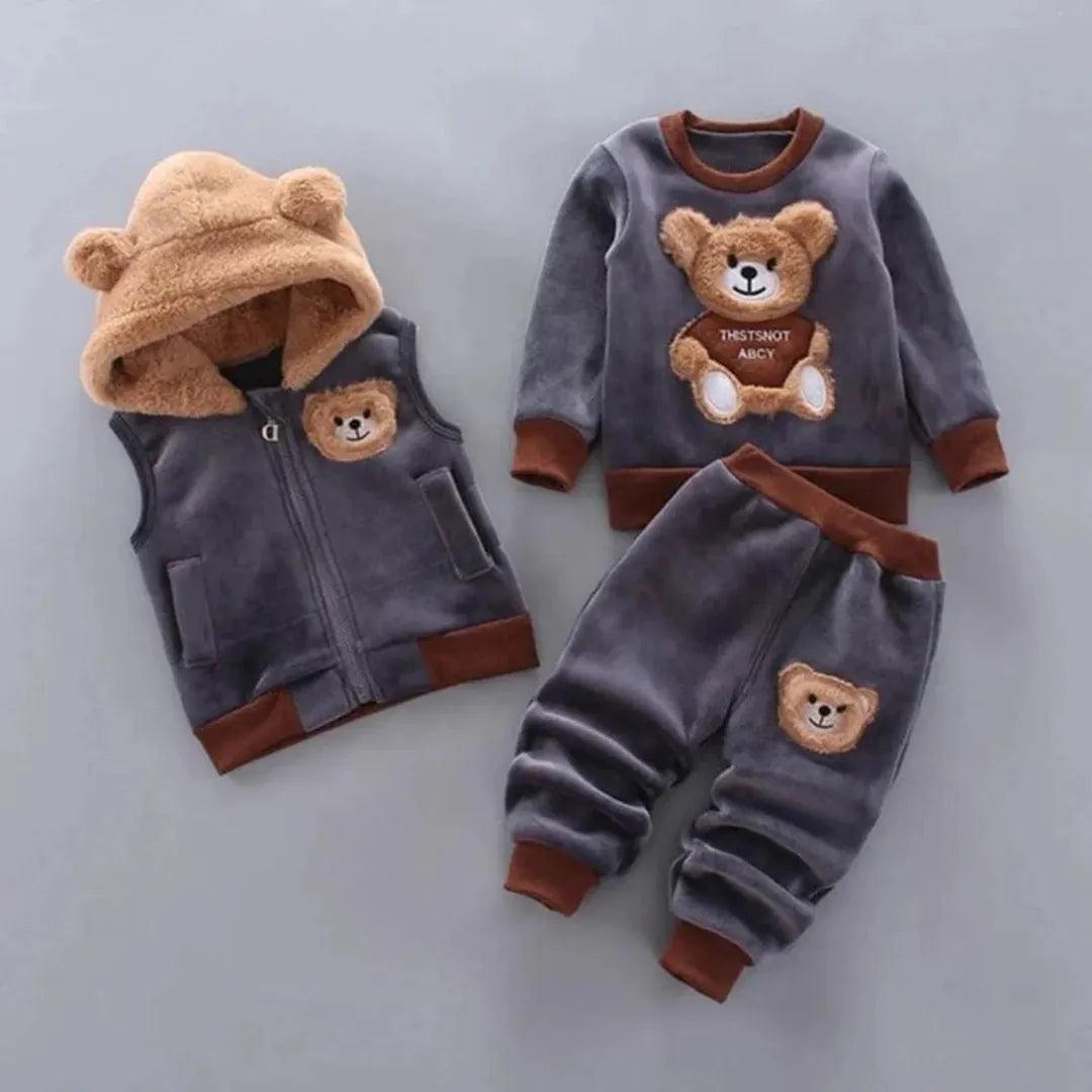 Baby three piece clothing set with hooded vest, sweatshirt and pants