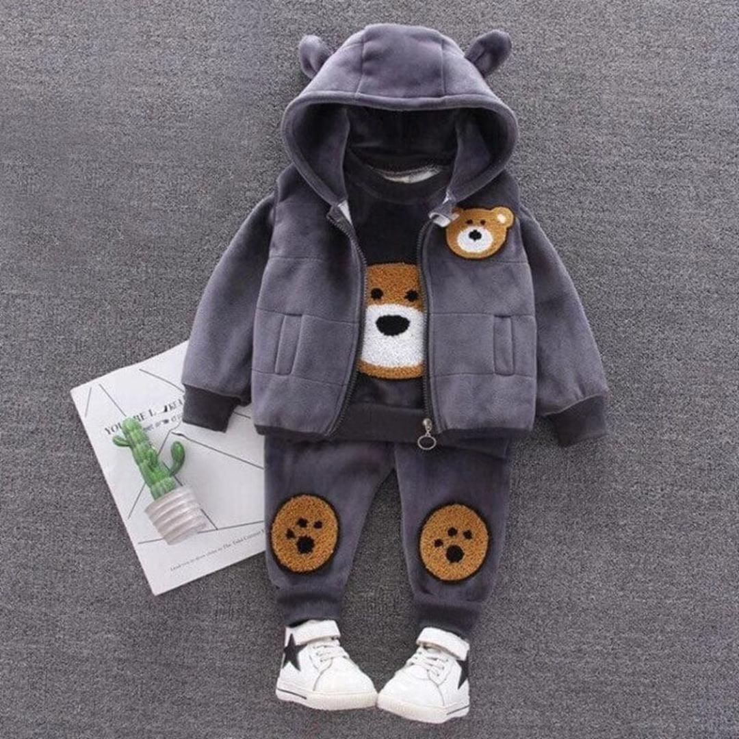Baby three piece clothing set with hooded vest, sweatshirt and pants