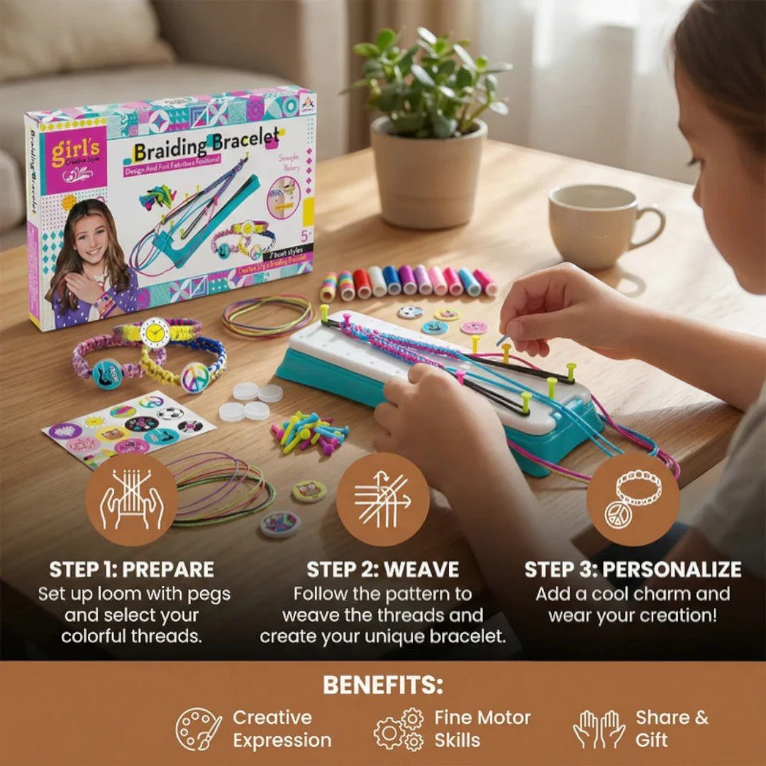 Bracelet braiding kit with weaving board and colorful thread set