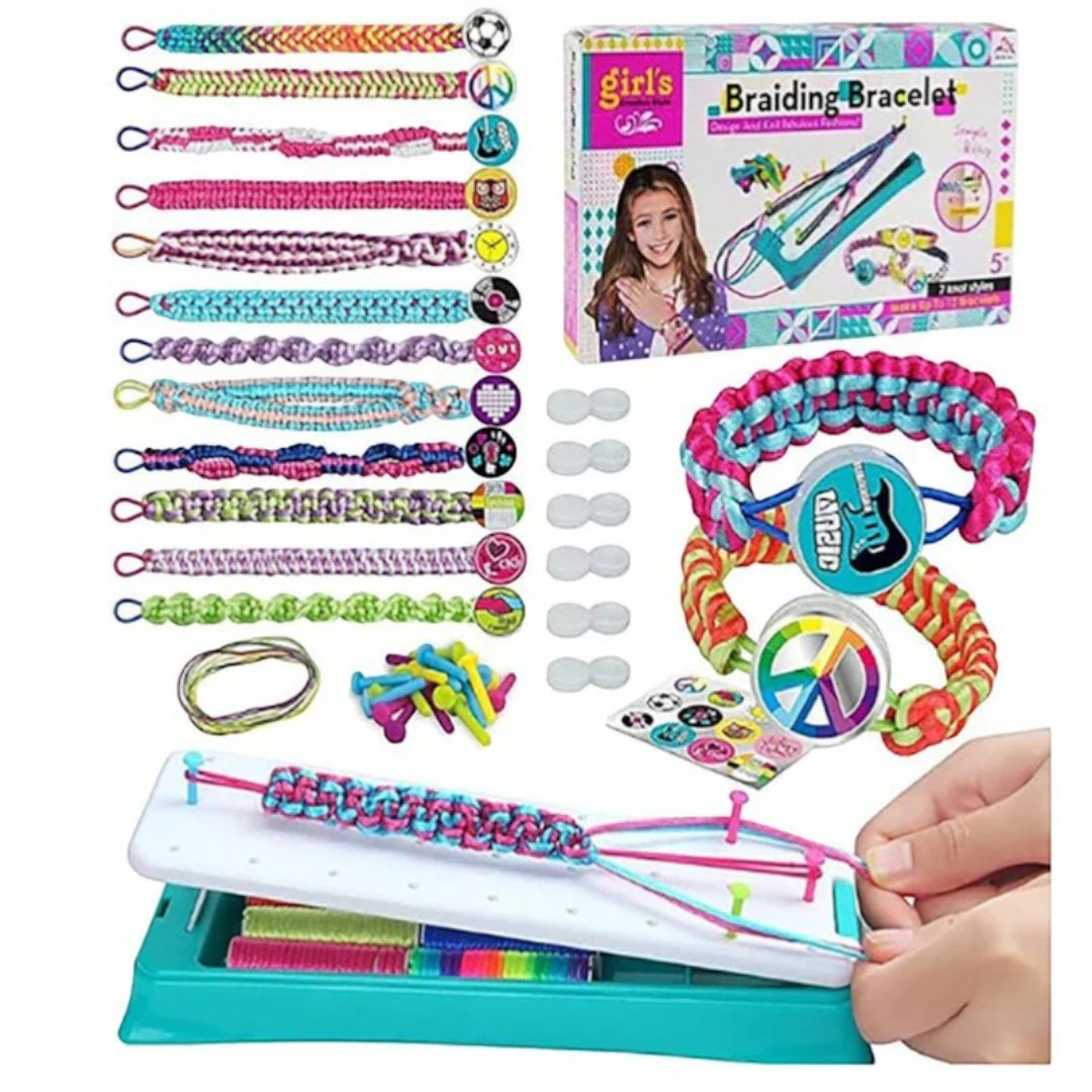 Bracelet braiding kit with weaving board and colorful thread set