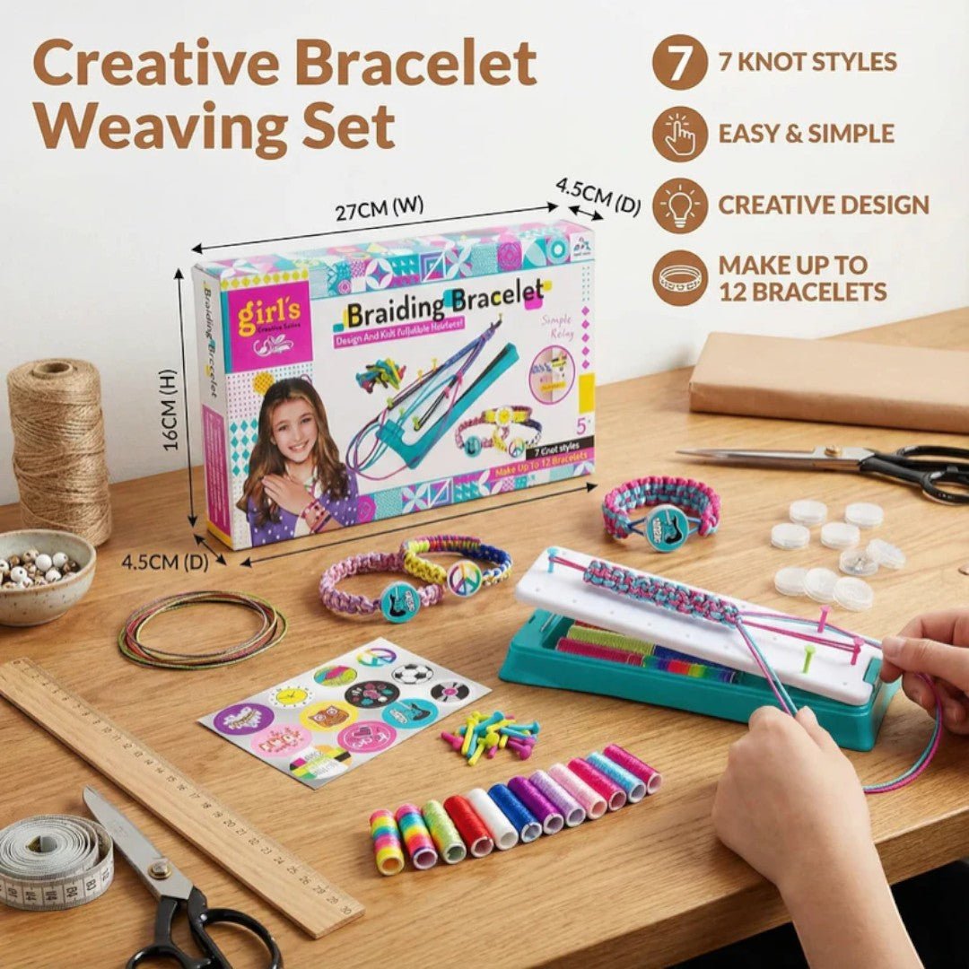 Bracelet braiding kit with weaving board and colorful thread set