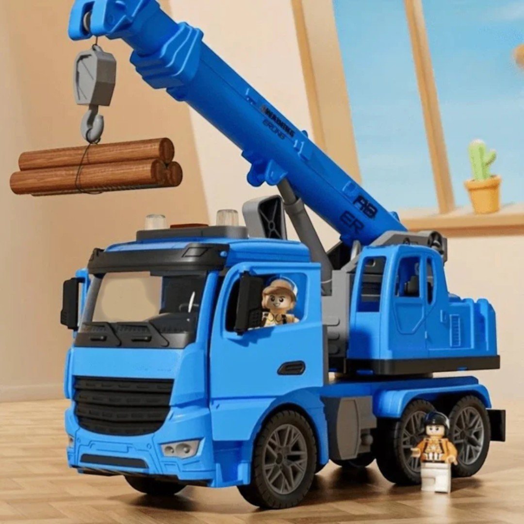 Construction crane toy with movable arm and lifting hook