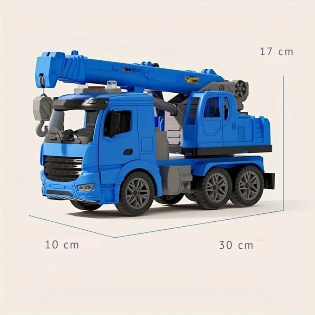 Construction crane toy with movable arm and lifting hook
