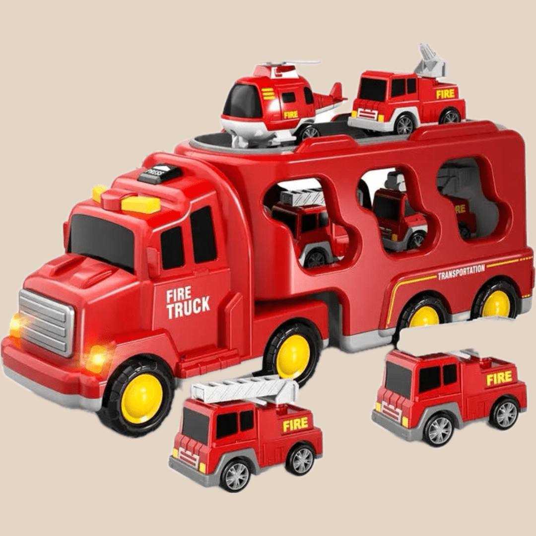 Double-Decker Truck Playset - Firefighter and Construction with Music