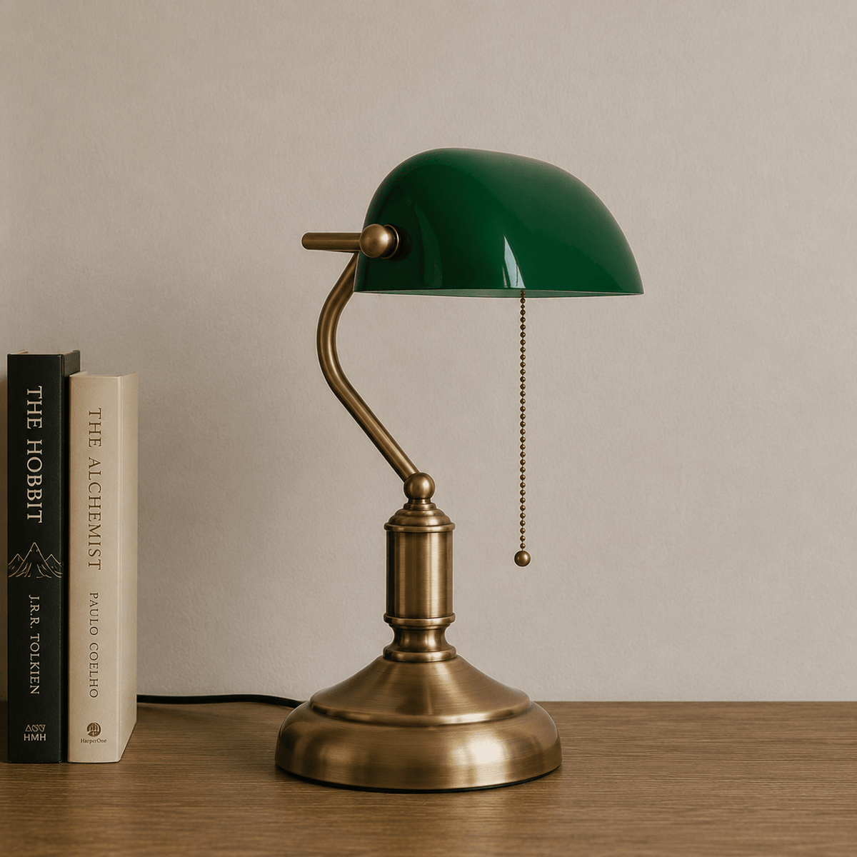 Heritage Banker's Desk Lamp - Antique Brass Green Glass Shade Lamp