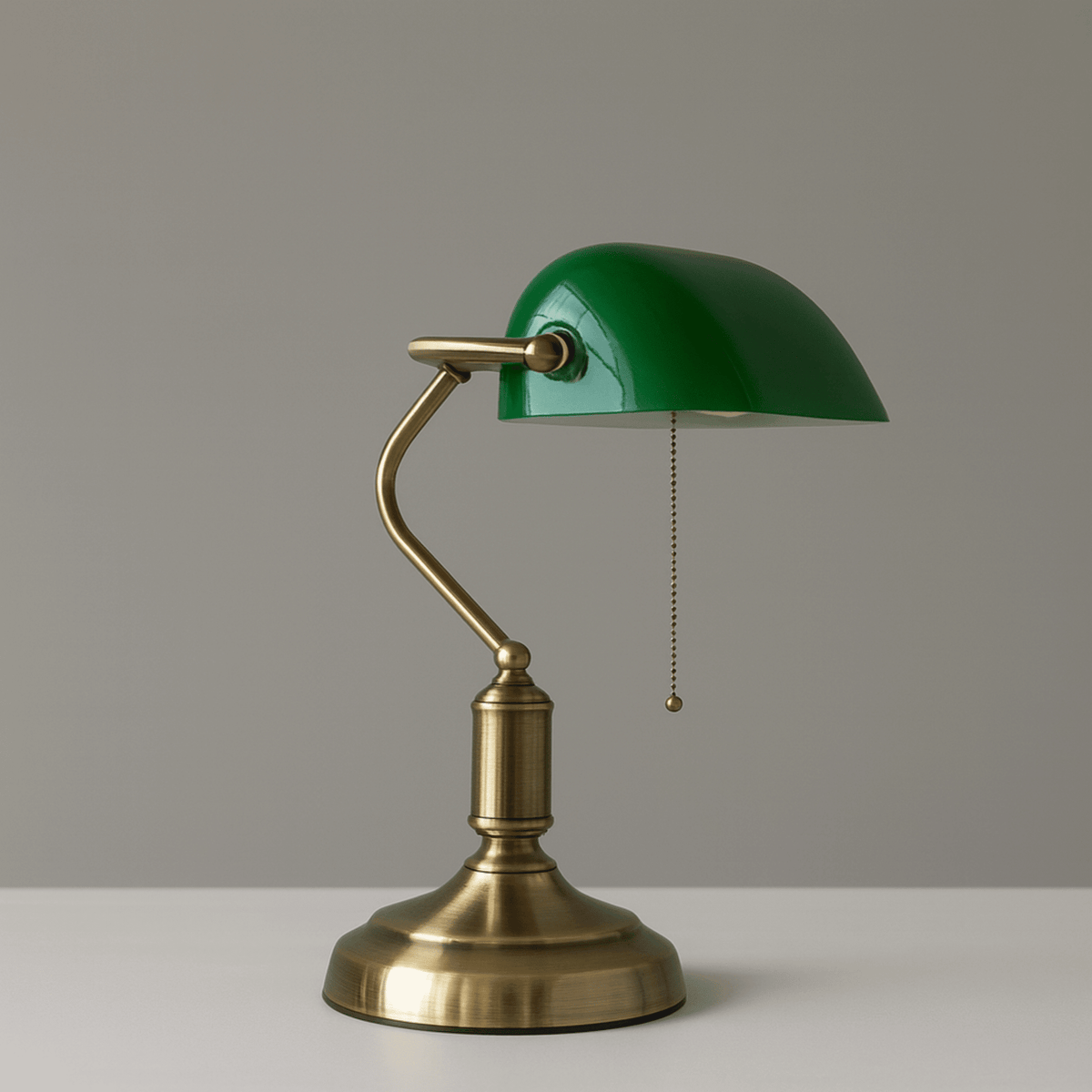 Heritage Banker's Desk Lamp - Antique Brass Green Glass Shade Lamp