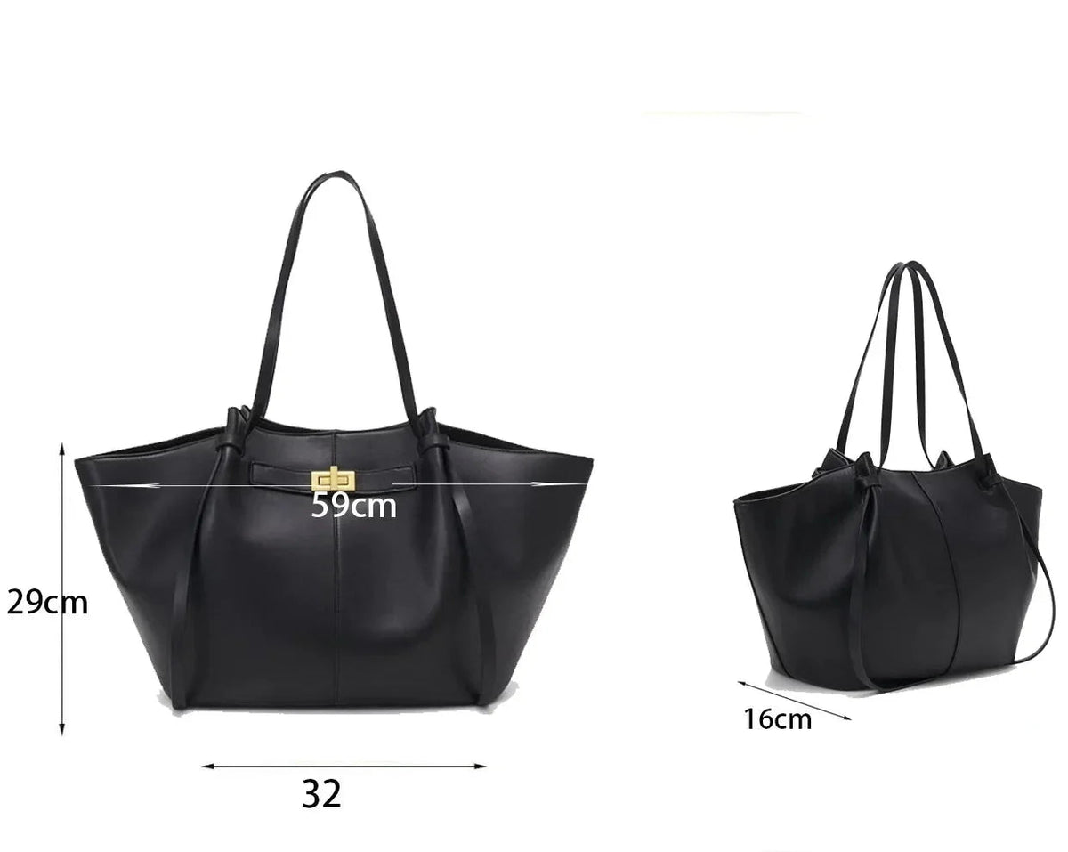 Large Camille Black PU Leather Bag