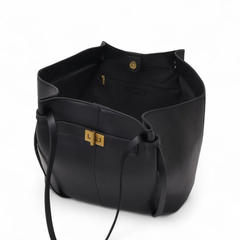 Large Camille Black PU Leather Bag