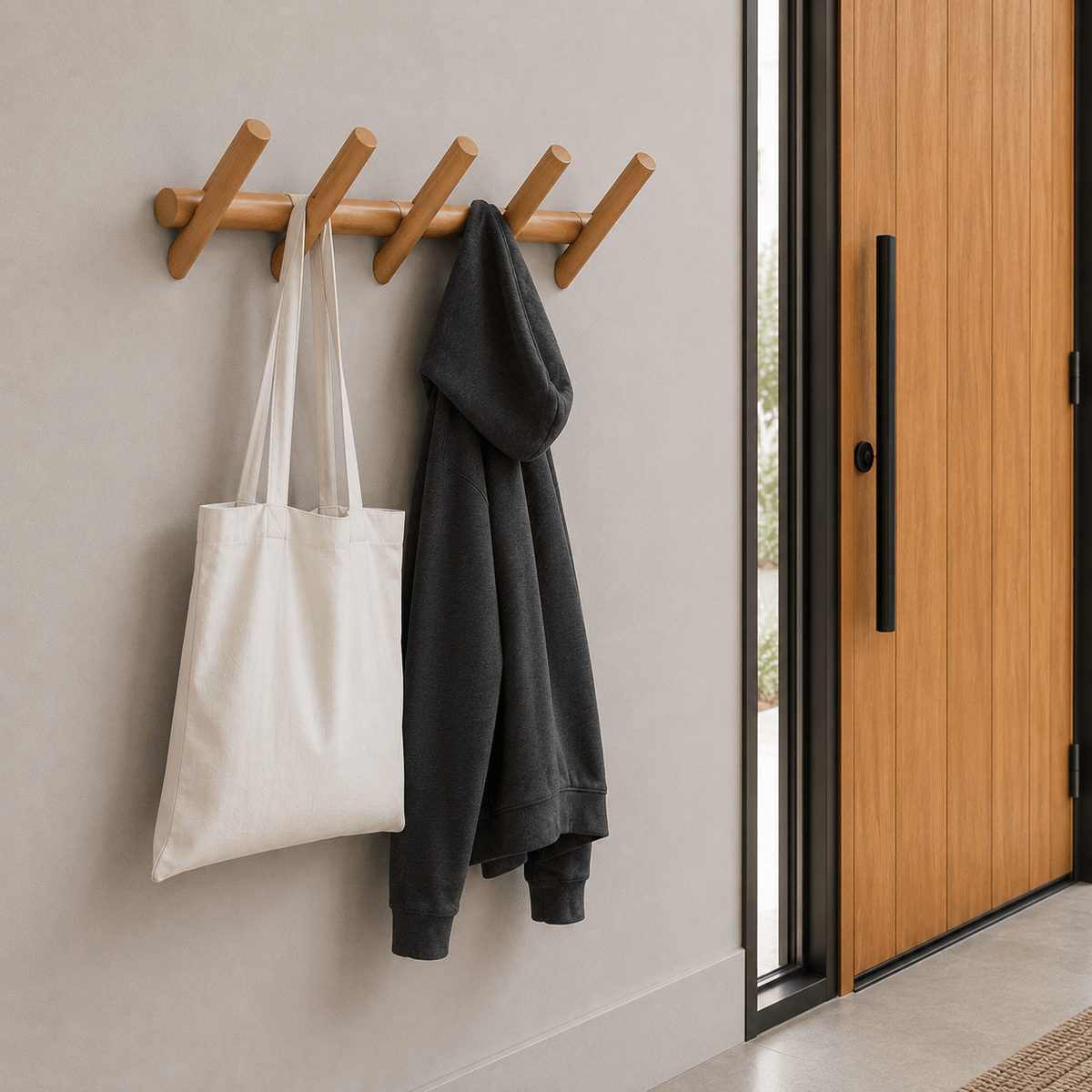 Liora Oak Wood Wall Storage Rack