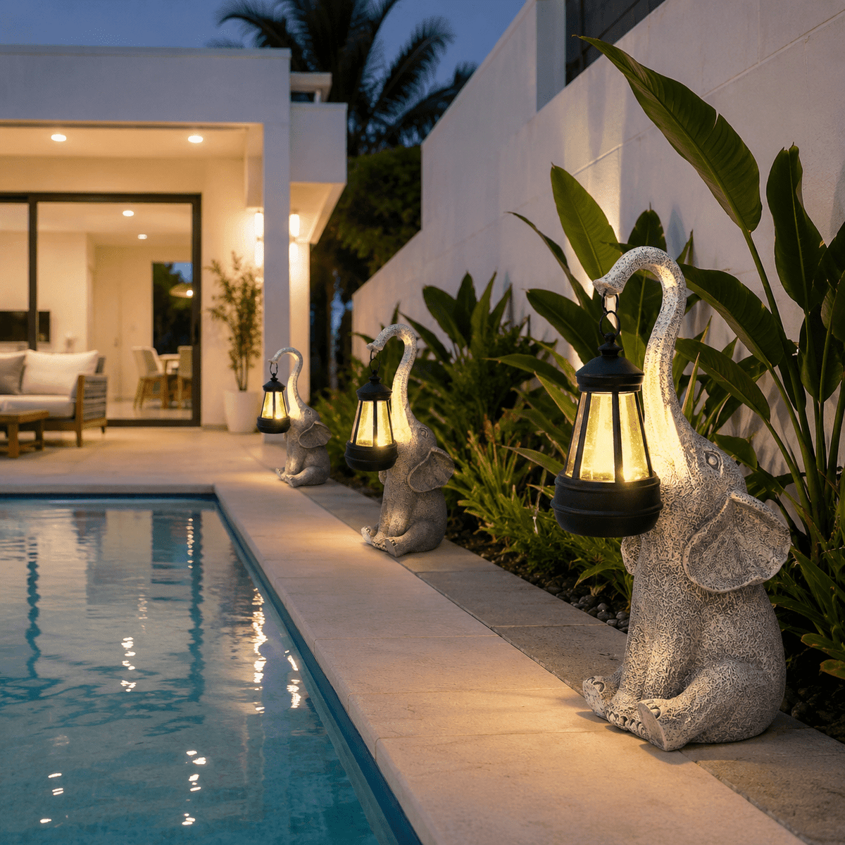 Solar Elephant Garden Light with Hanging Lantern
