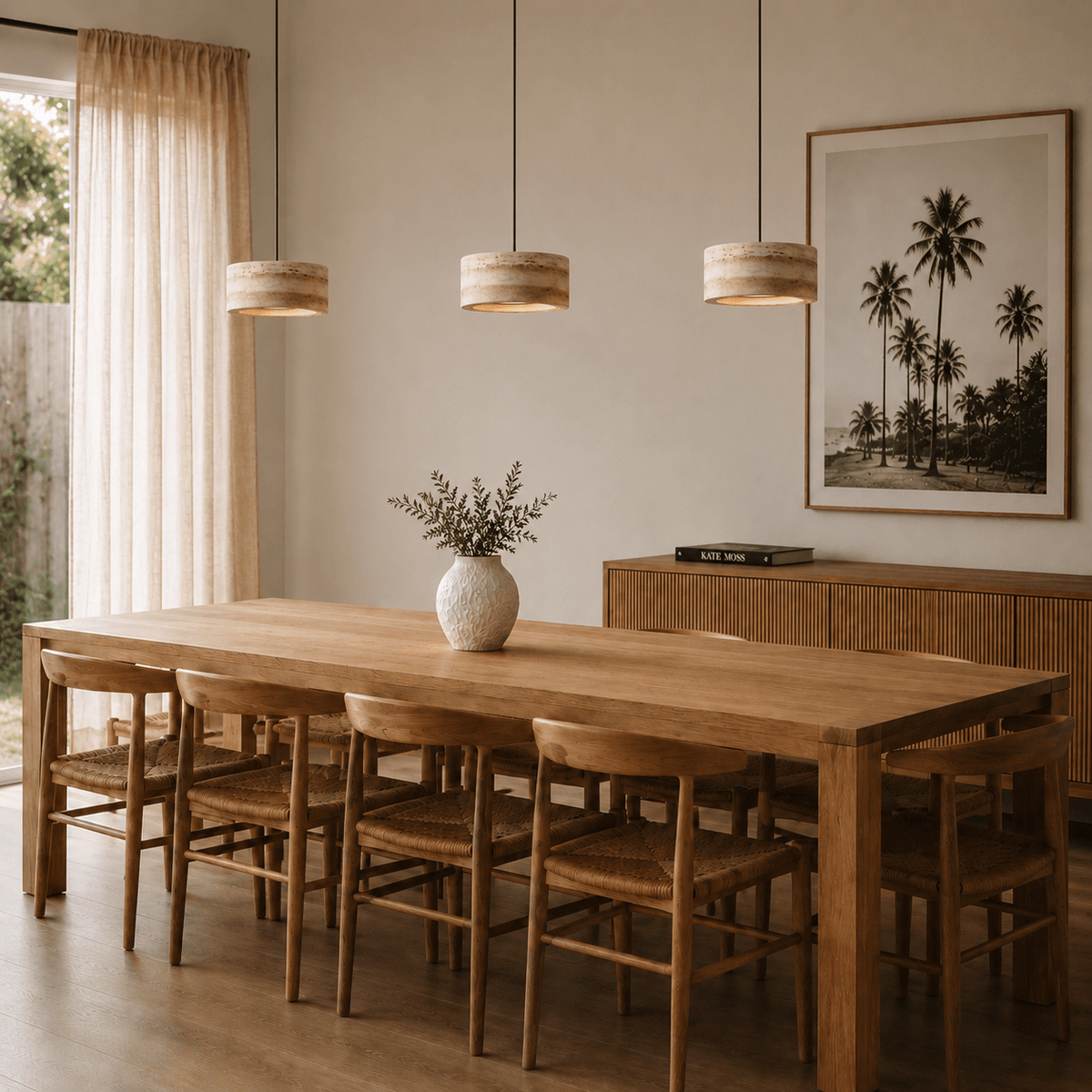 Sora Travertine Pendant Light - Dimmable Tri-Color LED