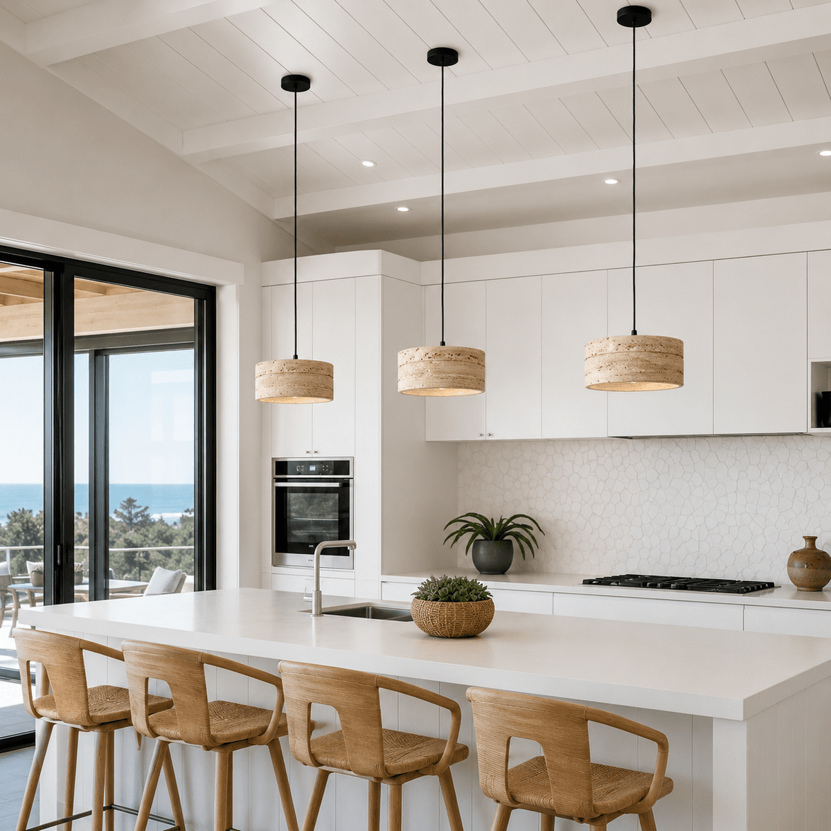 Sora Travertine Pendant Light - Dimmable Tri-Color LED
