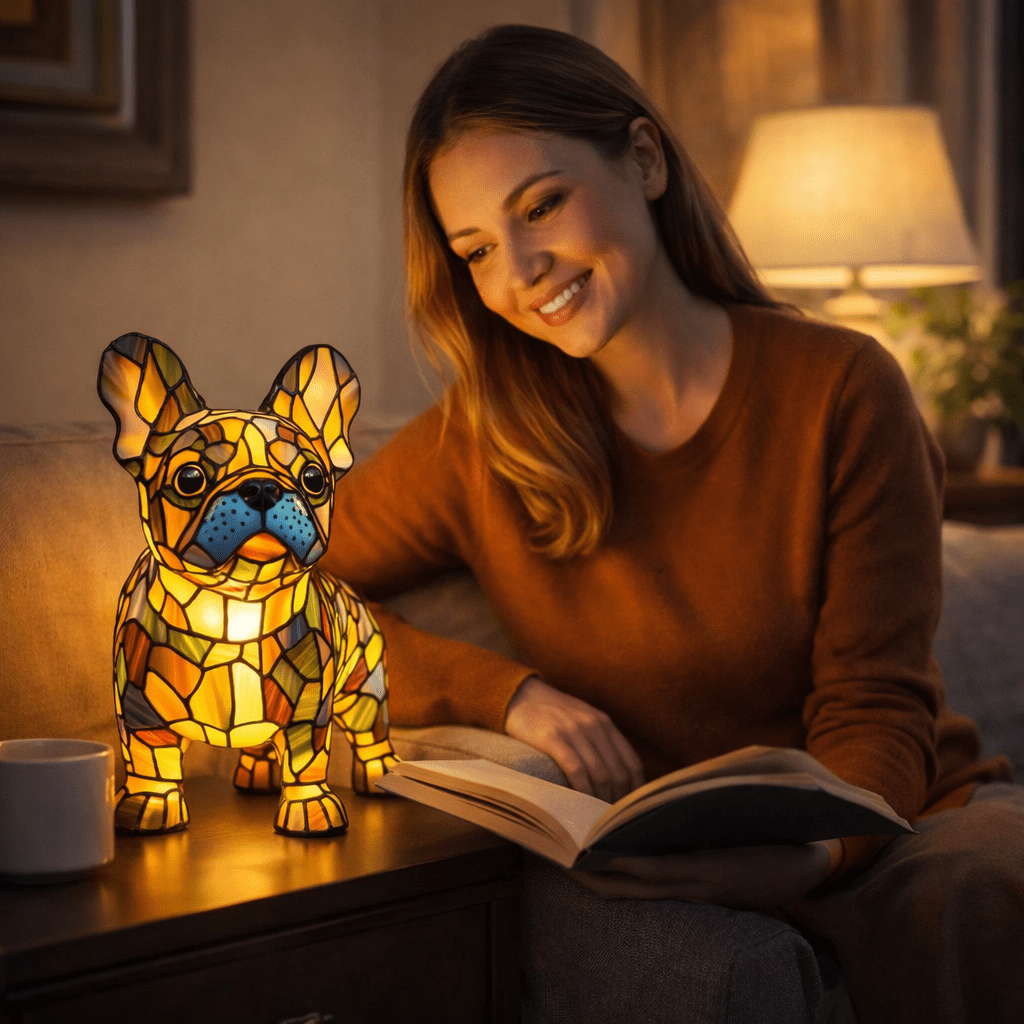 Stained Glass Dog Table Lamp Tiffany Style Pet Lighting Living Room