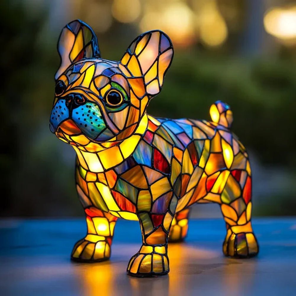 Stained Glass Dog Table Lamp Tiffany Style Pet Lighting Living Room