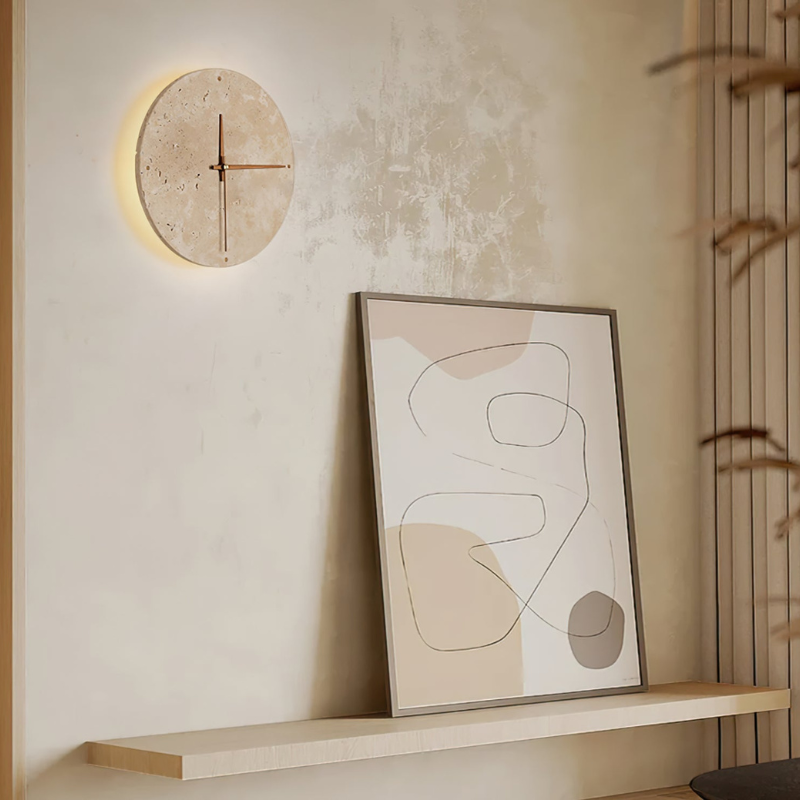 Round Wall Clock Natural Stone