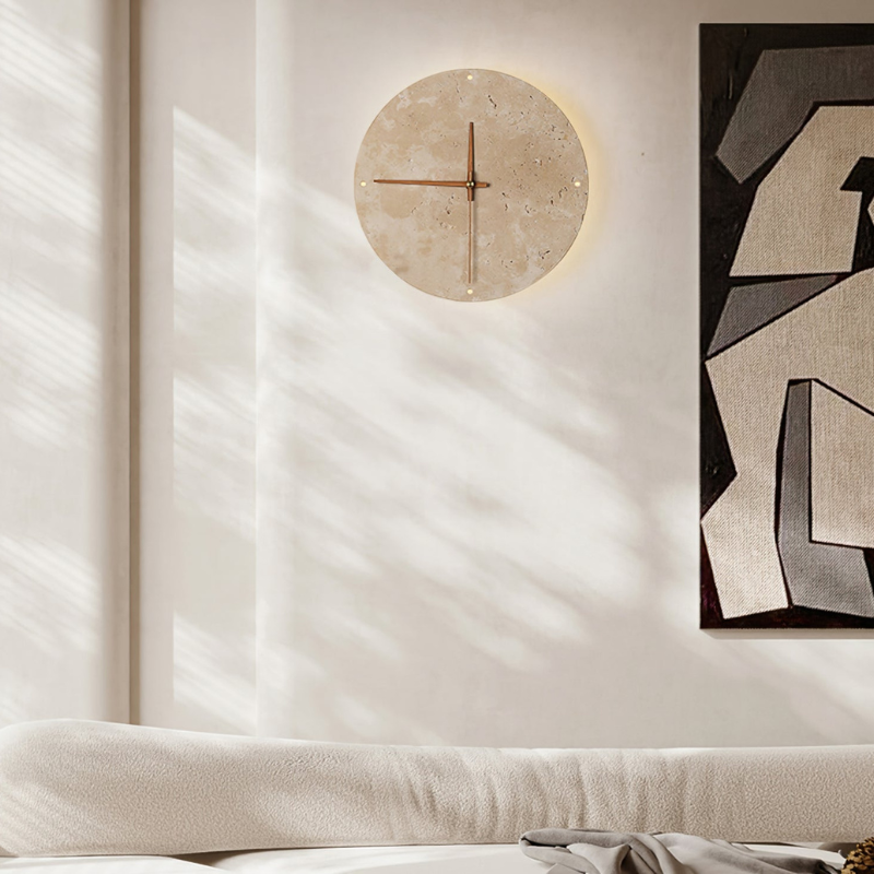 Round Wall Clock Natural Stone