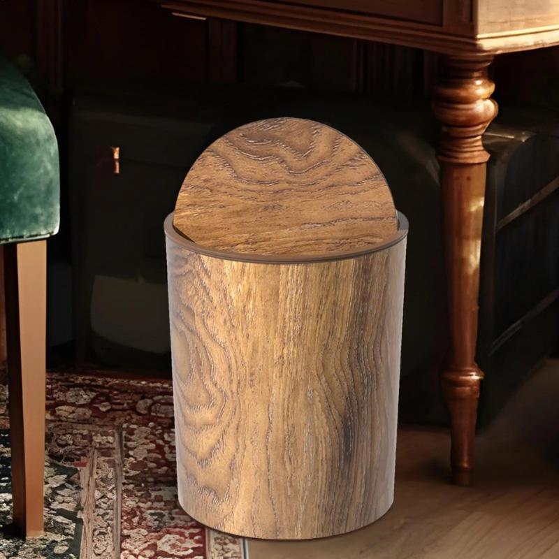 Swing Lid Trash Can with Wood Effect