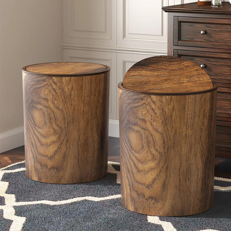 Swing Lid Trash Can with Wood Effect