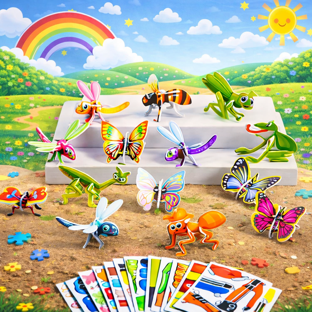 3D Cardboard Puzzle Figure Set for Kids