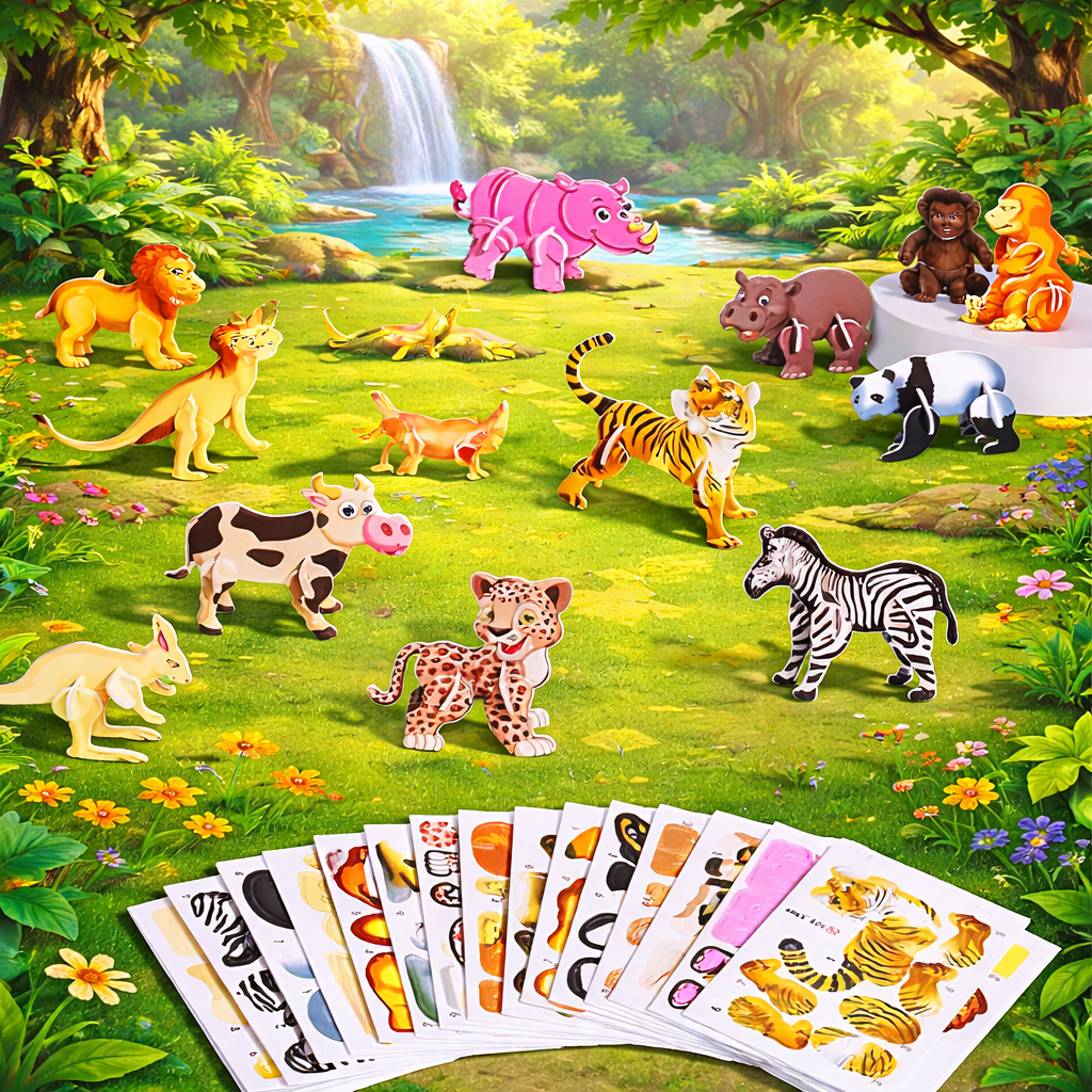 3D Cardboard Puzzle Figure Set for Kids