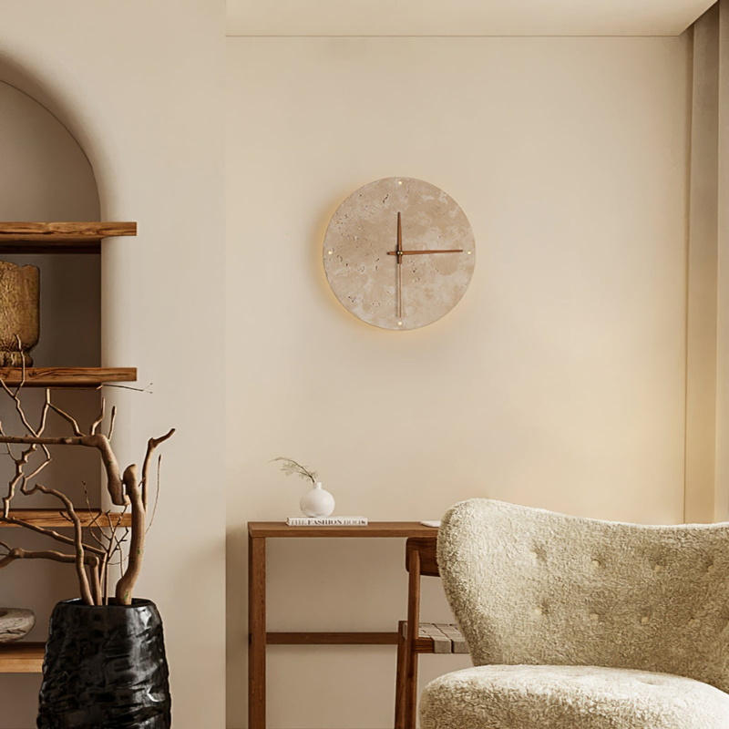 Round Wall Clock Natural Stone