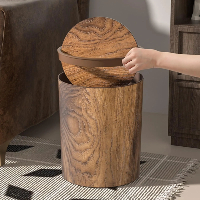 Swing Lid Trash Can with Wood Effect