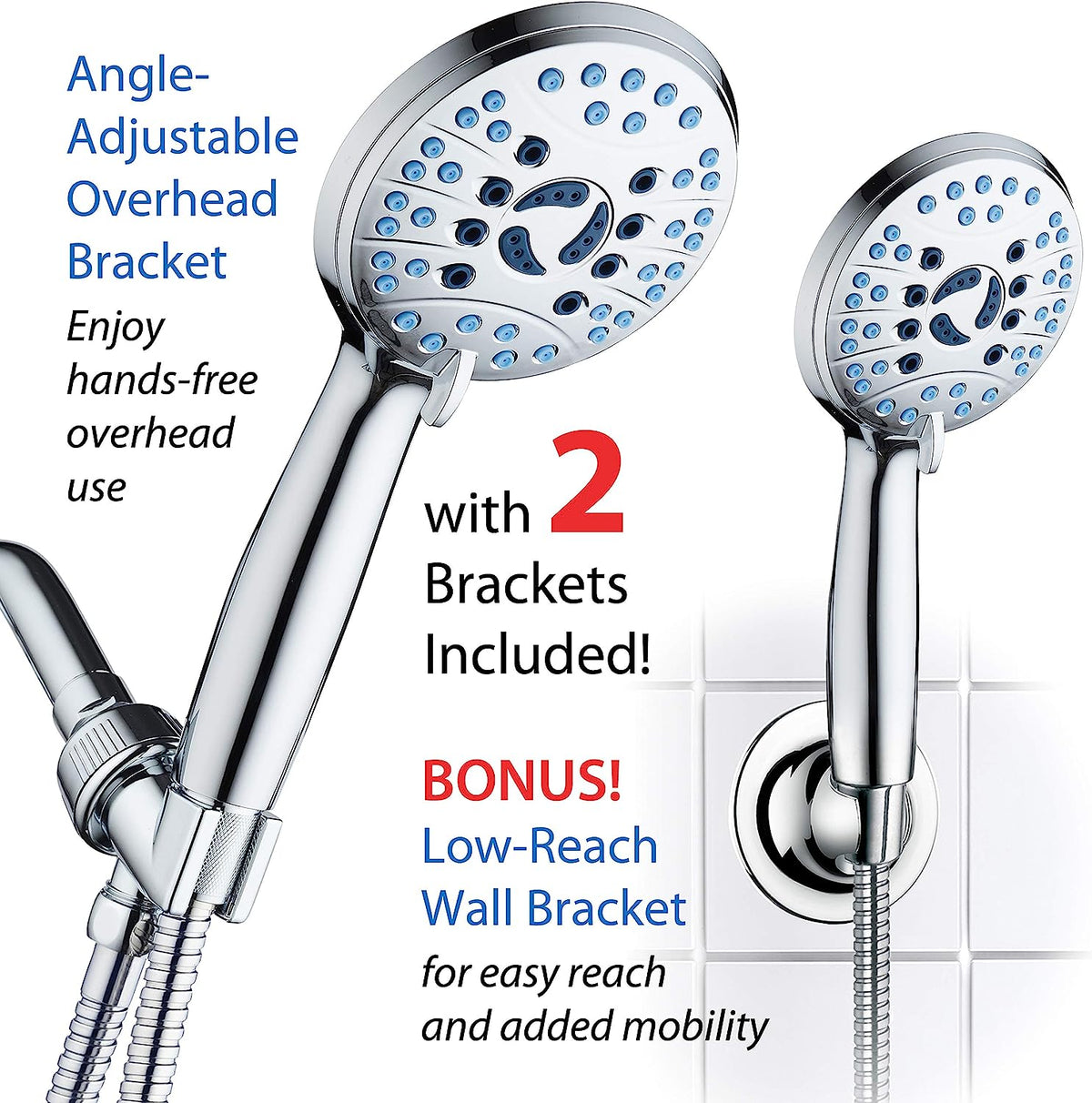 Adjustable Pressure Handheld Shower Head With Hose