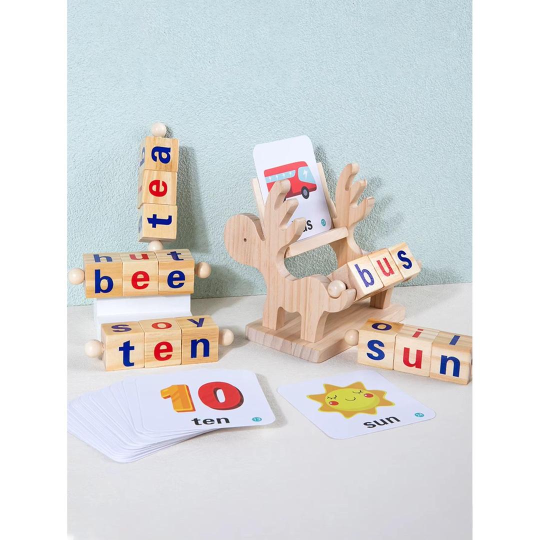 Wooden Rotating Letter Spelling Board Game