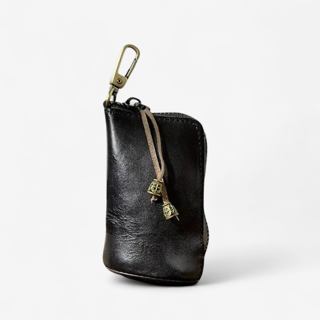 Leather Keychain Wallet with Zipper & Compartments