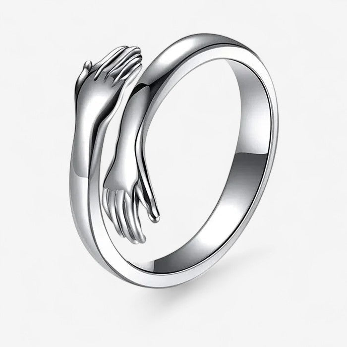 Angelica – Bague ouverte ajustable avec mains entrelacées