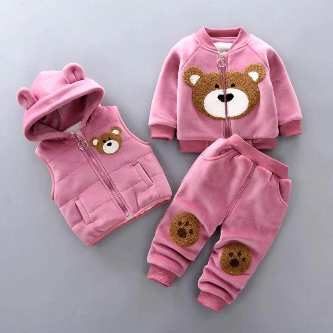 Baby three piece clothing set with hooded vest, sweatshirt and pants