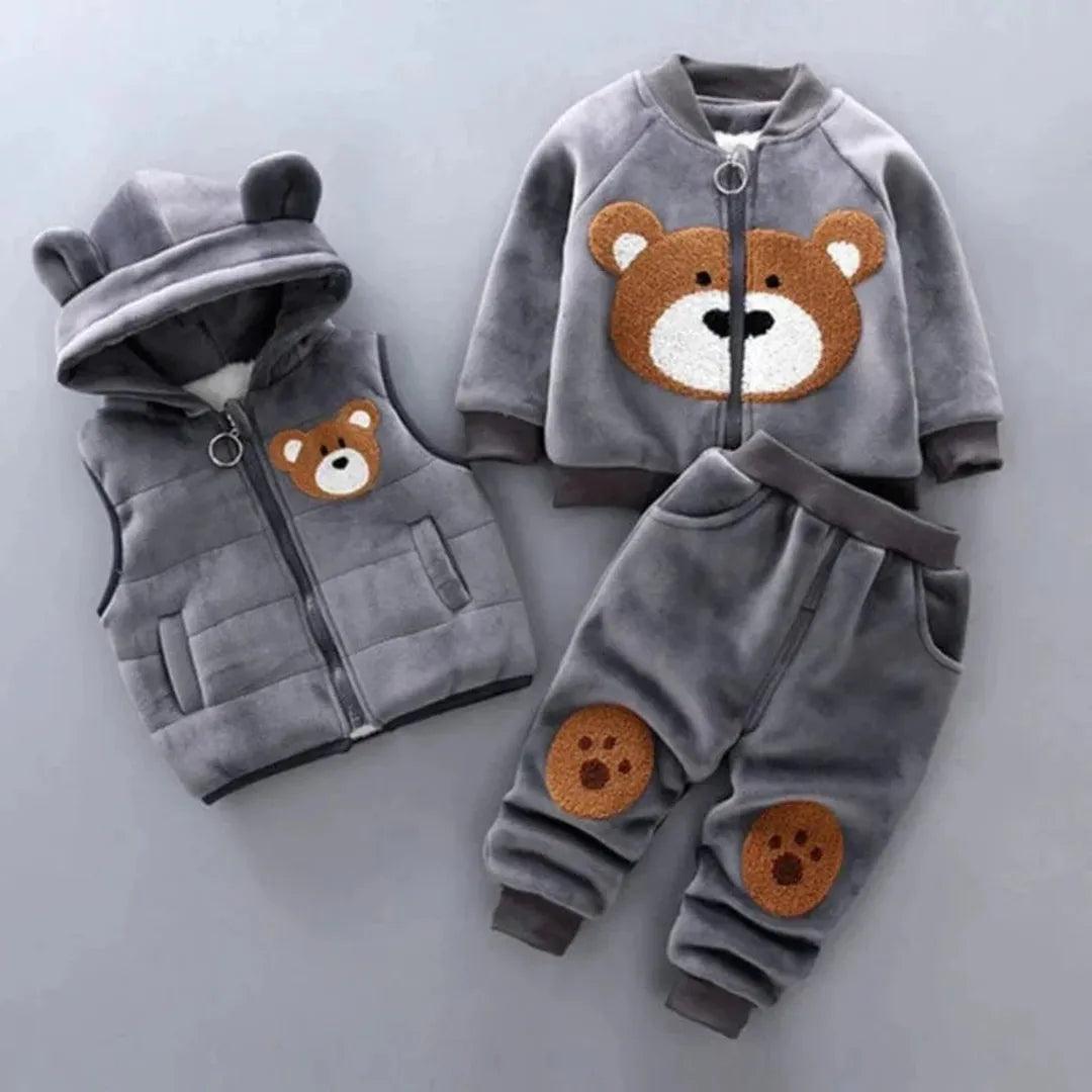 Baby three piece clothing set with hooded vest, sweatshirt and pants