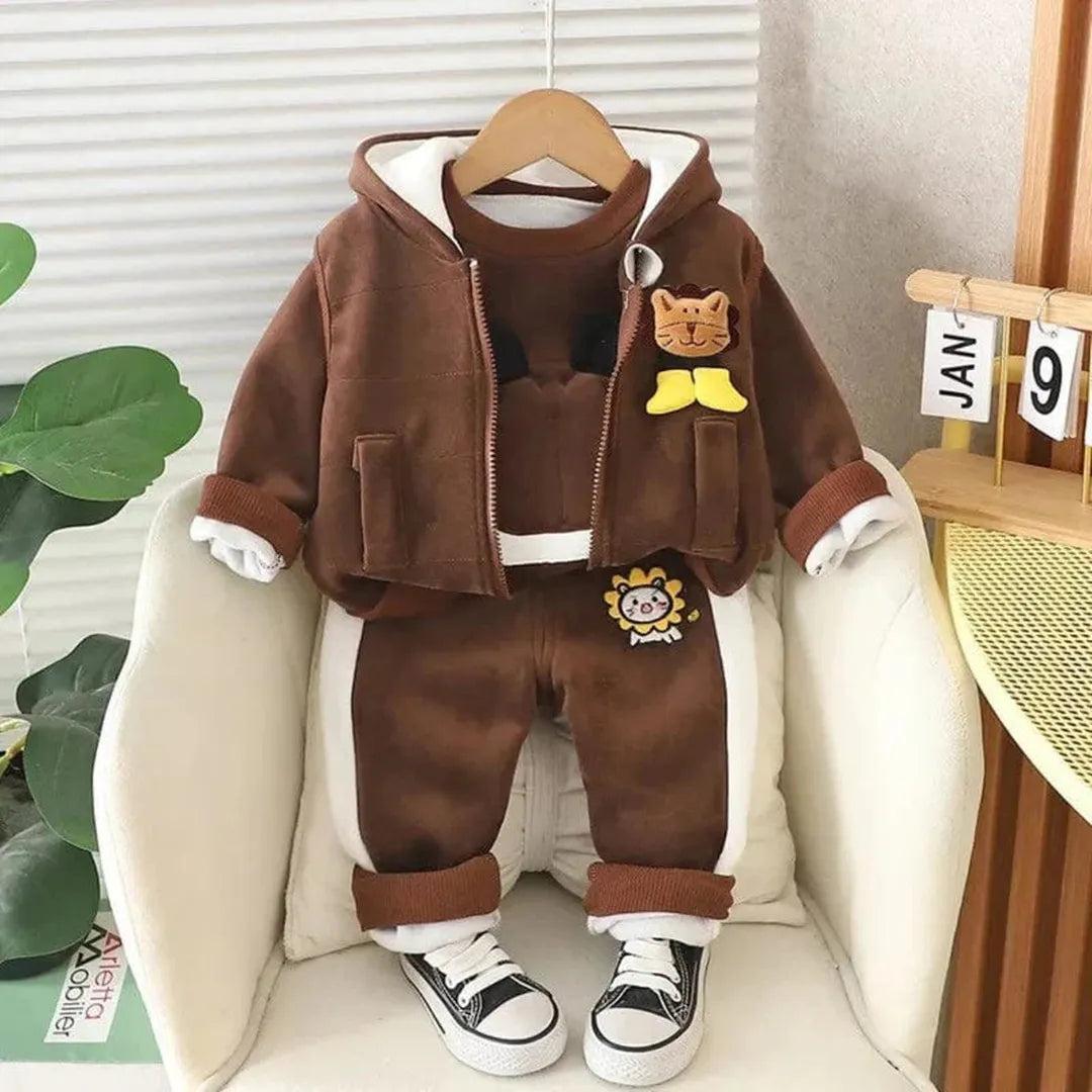 Baby three piece clothing set with hooded vest, sweatshirt and pants