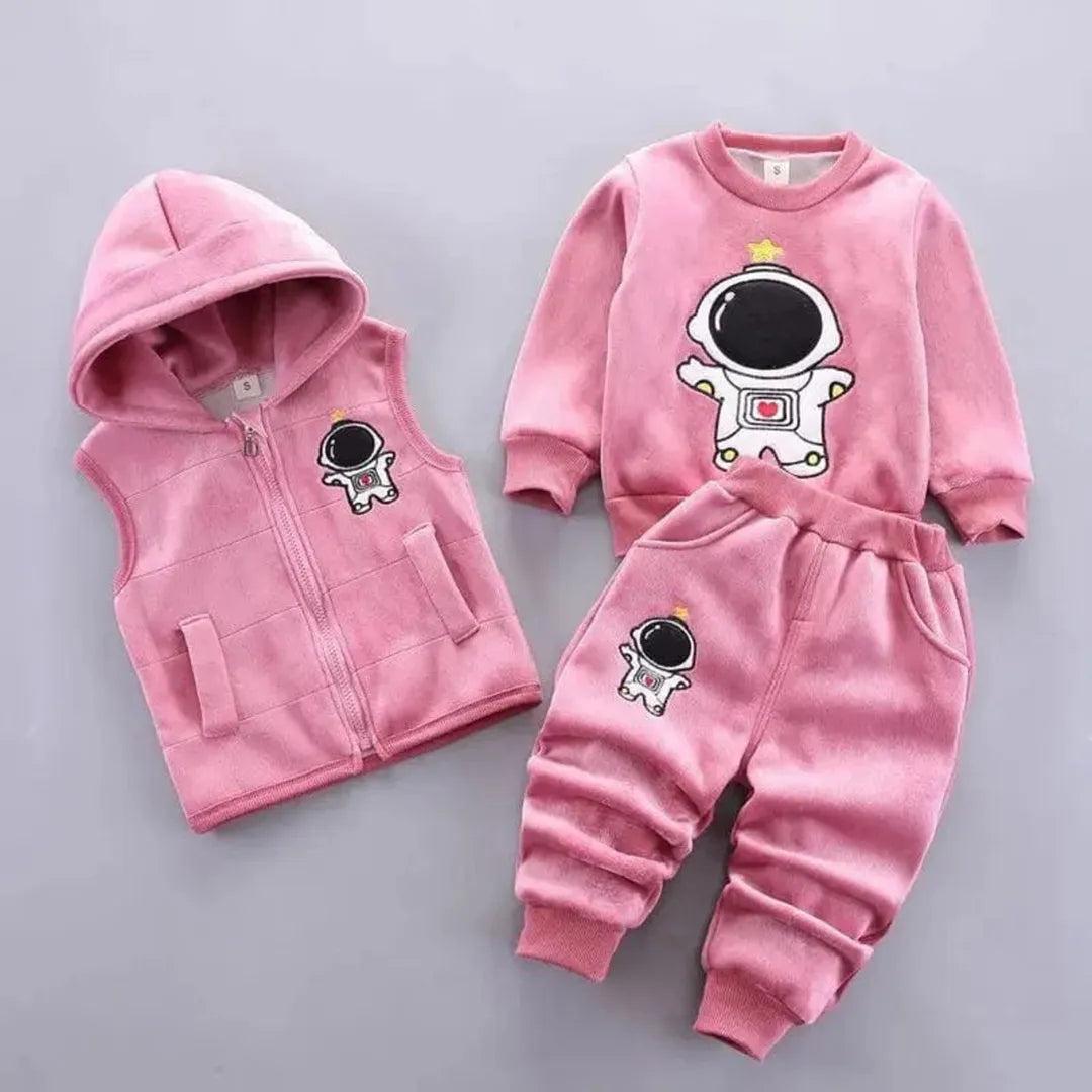 Baby three piece clothing set with hooded vest, sweatshirt and pants