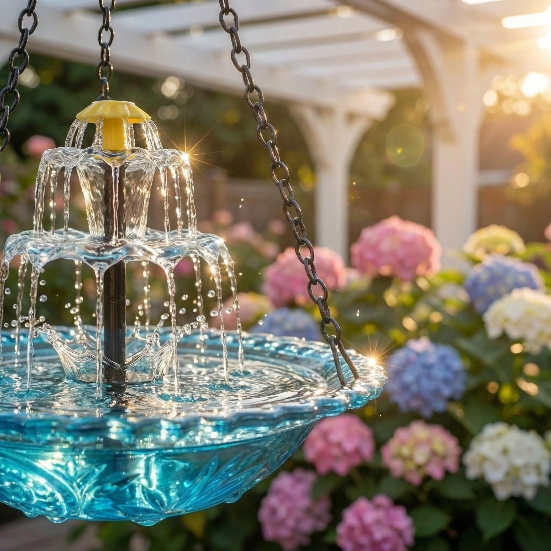 Bird Bath Fountain Solar Hanging Outdoor Garden Decor