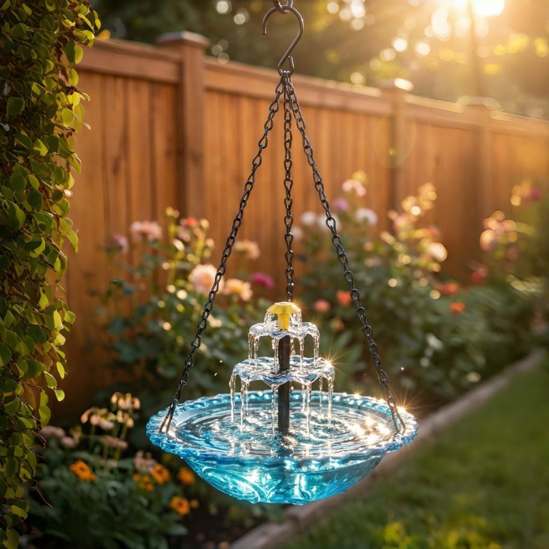 Bird Bath Fountain Solar Hanging Outdoor Garden Decor