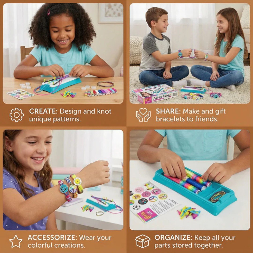 Bracelet braiding kit with weaving board and colorful thread set