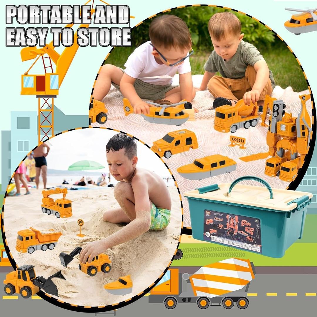 Construction Vehicle Toy Set with Storage Box