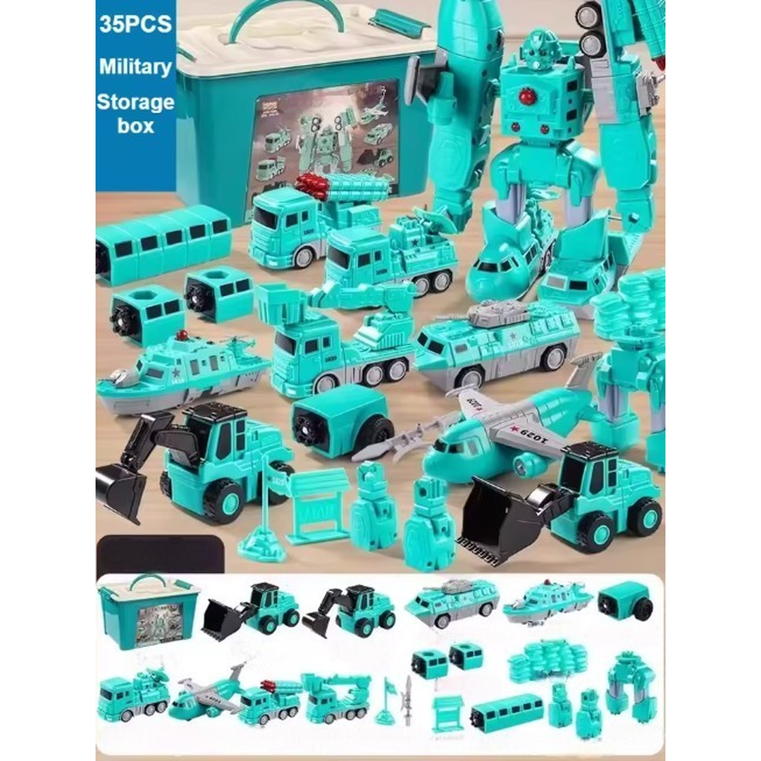 Construction Vehicle Toy Set with Storage Box