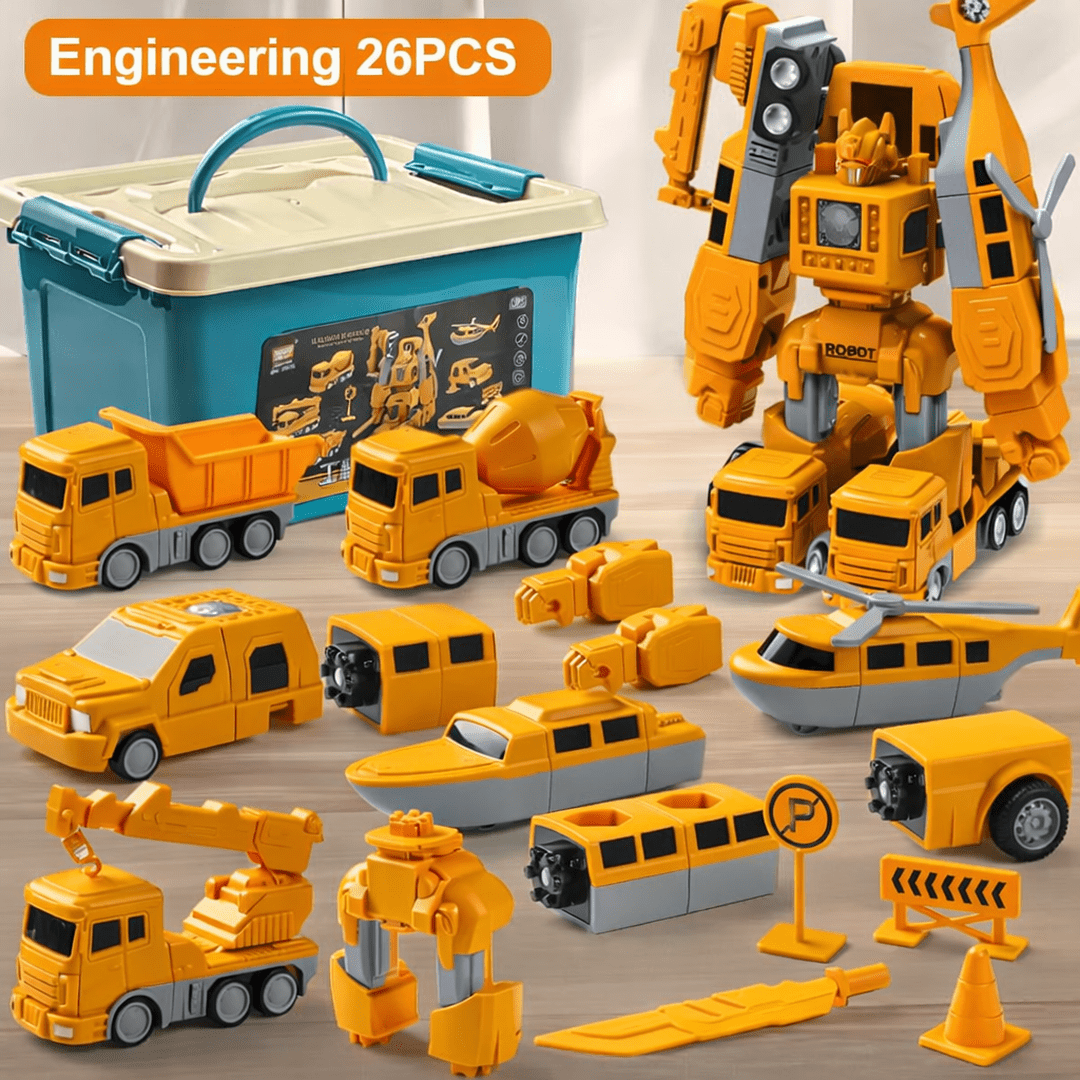 Construction Vehicle Toy Set with Storage Box