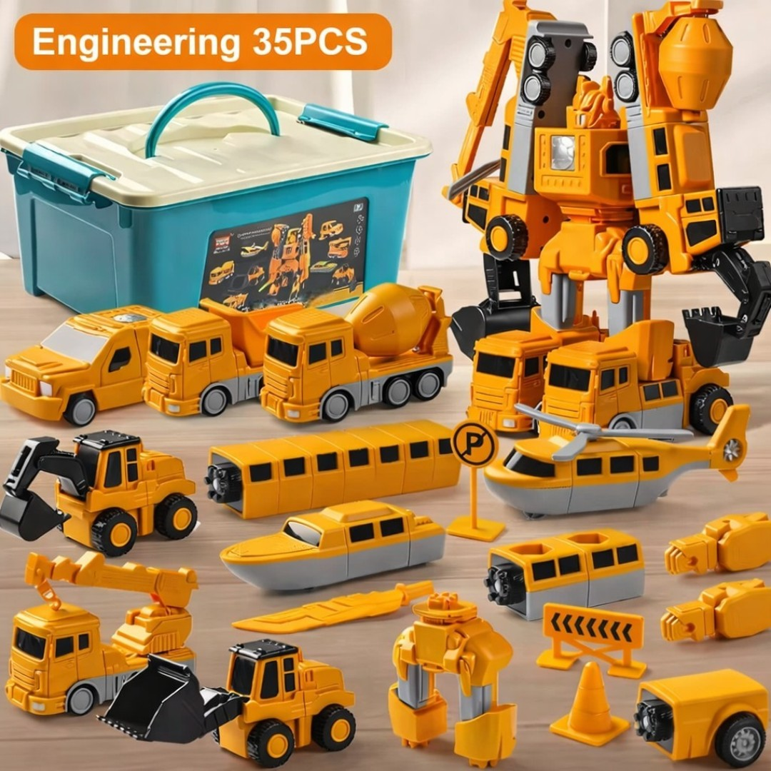 Construction Vehicle Toy Set with Storage Box